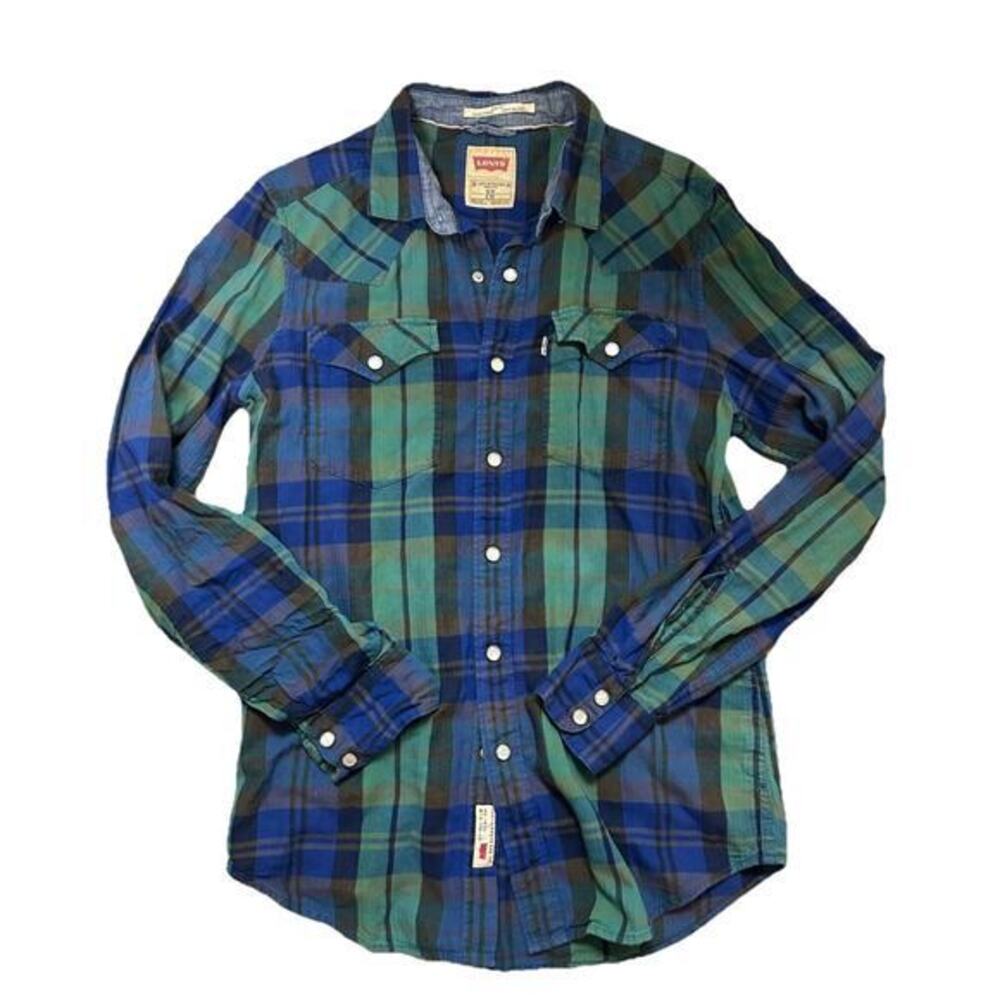 Levi's Mens Western Plaid Long Sleeve‎ Shirt Small Slim Snap Buttons